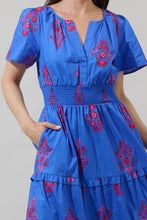 Load image into Gallery viewer, Shayna Floral Palmer Poplin Tiered Maxi Dress: BLUE-PINKS