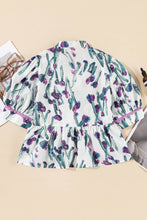 Load image into Gallery viewer, Floral Ricrac Trim Half Sleeve Peplum Top: Purple