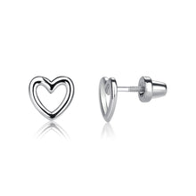 Load image into Gallery viewer, Sterling Silver Screw-Back Hollow Heart Earrings for Kids