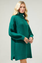 Load image into Gallery viewer, Shawnee Waffle Knit Turtleneck Sweater Dress: Emerald