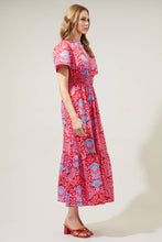 Load image into Gallery viewer, Radiant Floral Belraj Poplin Maxi Dress: BLUE-PINK-RED