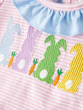 Load image into Gallery viewer, Easter Bunny Embroidery Girls Pink Stripe Romper