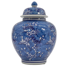 Load image into Gallery viewer, Blue & White Floral Crane Ceramic Chinoiserie Ginger Jar 10"