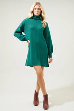 Load image into Gallery viewer, Shawnee Waffle Knit Turtleneck Sweater Dress: Emerald