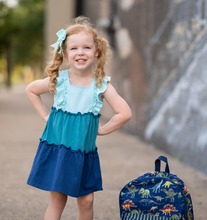 Load image into Gallery viewer, Nile Blue &amp; Teal Color Block Ruffle Tiered A-Line Dress

