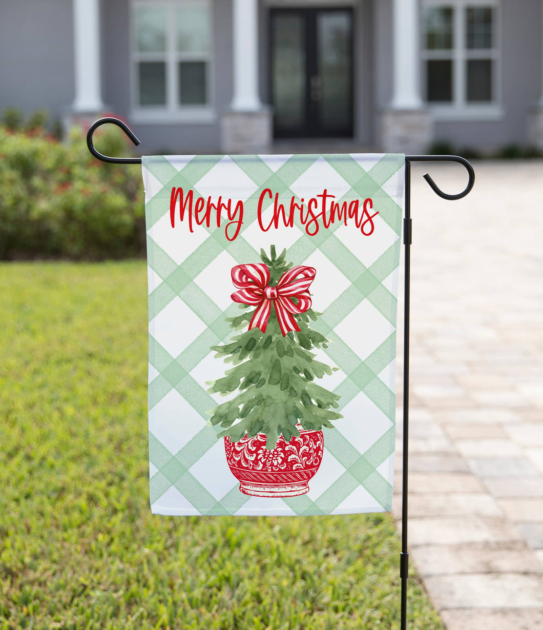 Christmas Garden Flag - Merry Christmas Tree with Red Bow: 12