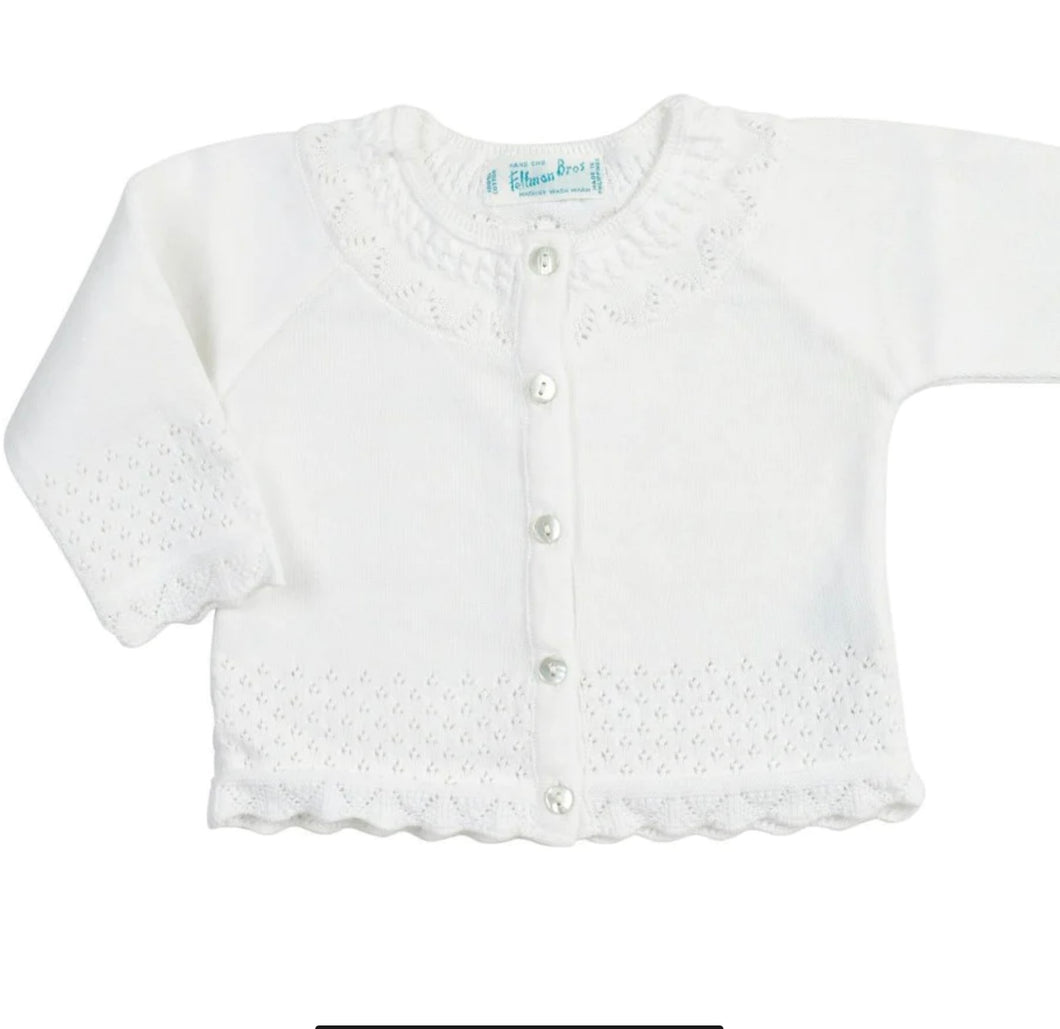 Pointelle Ruffle Knit Cardigan-white