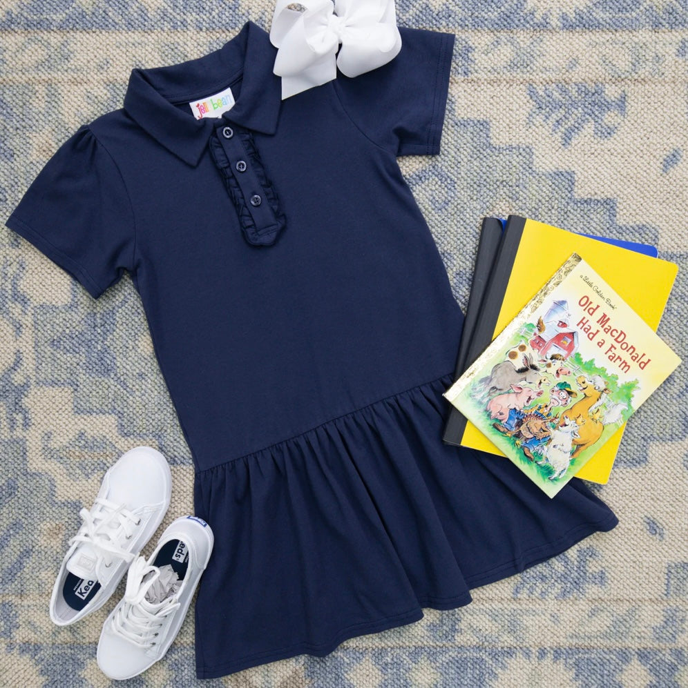 Ruffle Polo Dress navy by jellybean