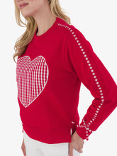 Load image into Gallery viewer, Women's Heart Red Gingham Applique Ruffle Bow Sweatshirt: Red / Women's XXL

