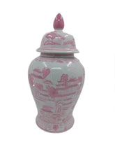 Load image into Gallery viewer, Pink &amp; White Chinoiserie Ceramic Jar 18&quot;-local pick up only
