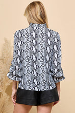 Load image into Gallery viewer, Snakeskin Print V neck  Blouse: Gray
