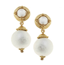 Load image into Gallery viewer, Gold with Cotton Pearl Earrings
