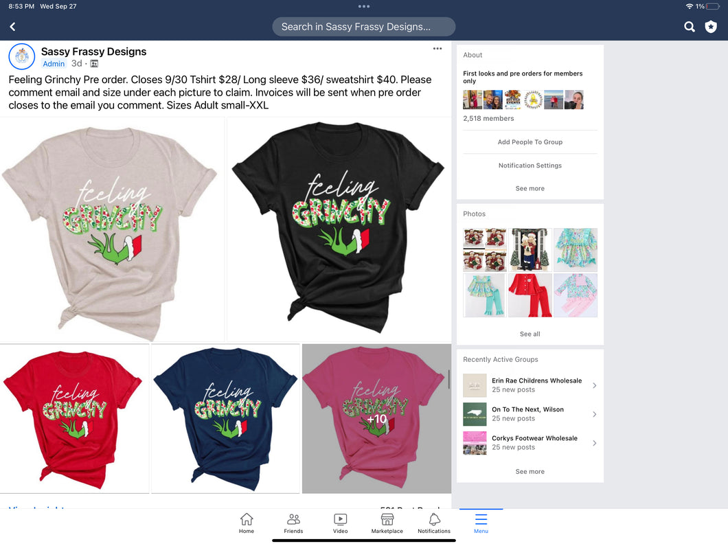 Feeling Grinchy Long sleeve tshirt pre order