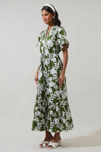 Load image into Gallery viewer, Haizley Floral Alna Button Up Midi Dress: CREAM-GREEN
