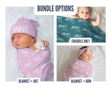 Load image into Gallery viewer, Baby Blanket Set Newborn Baby Swaddle with Hat Personalized : Lavender / Swaddle + Bow + Hat + Sign-Mindy Zietlow only
