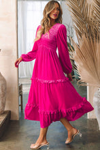 Load image into Gallery viewer, Rose Red Shirred V Neck Long Sleeve Velvet Dress: Rose Red / 95%Polyester+5%Elastane / pre order does not arrive to the store until mid october
