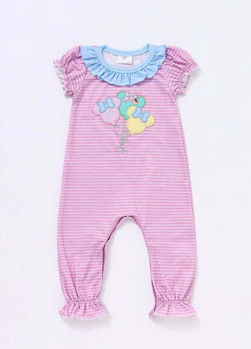 Pink Character Balloons Applique Romper