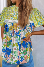 Load image into Gallery viewer, LDC Bubble Sleeve Lace Trim Floral Print Blouse|Multicolor
