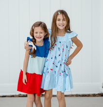 Load image into Gallery viewer, Periwinkle Color Block Ruffle Tiered A-Line Dress:
