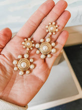 Load image into Gallery viewer, Hammered Gold &amp; Pearl Southern Statement Earrings
