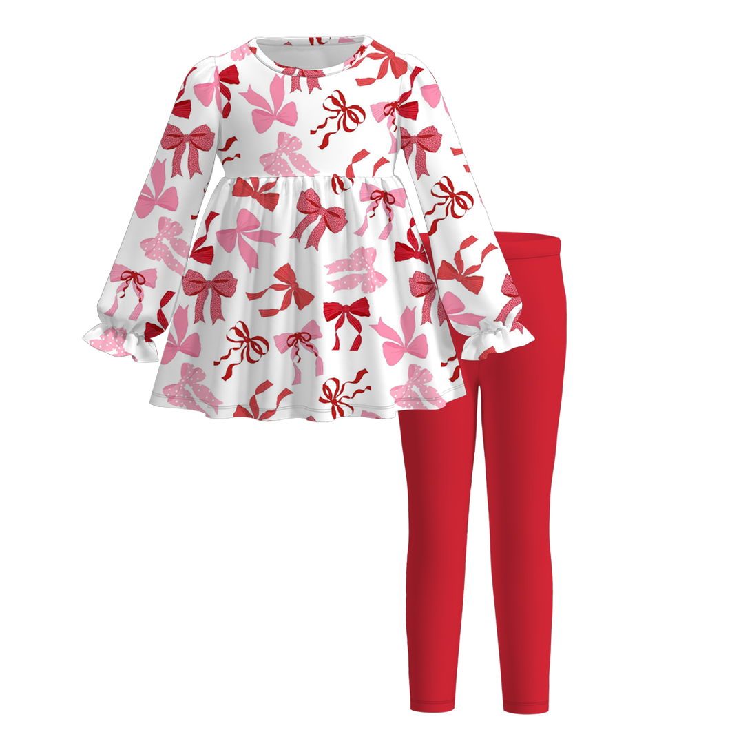 Pink and red top&leggings set for girls