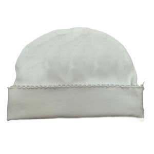 Hat (Picot Trim) Baby Gift, Hospital, Embroidery, Monogram: White with White trim