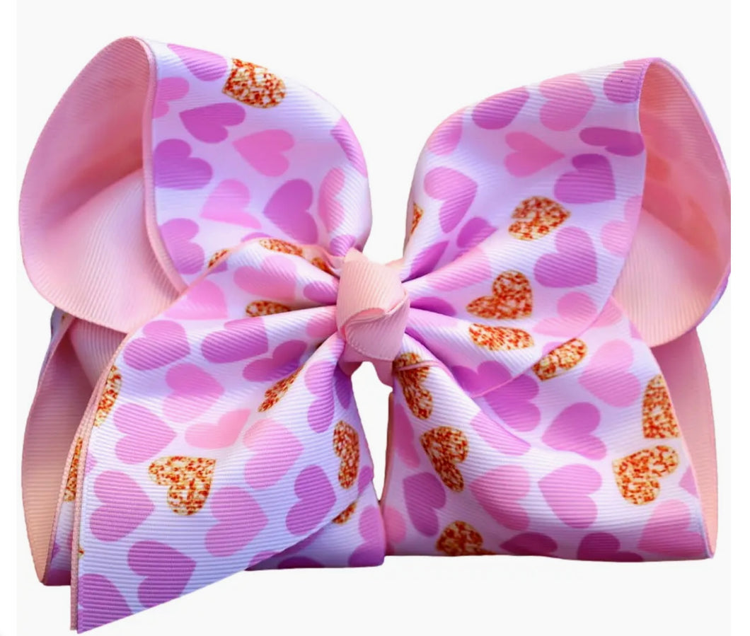 Hearts Layered Printed Bow: 5 inch / Alligator Clip