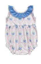 Load image into Gallery viewer, Blue floral print Ruffle girls set and Bubble
