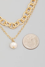 Load image into Gallery viewer, Pearl Charm Chain Layered Necklace J2238PRL: Gold
