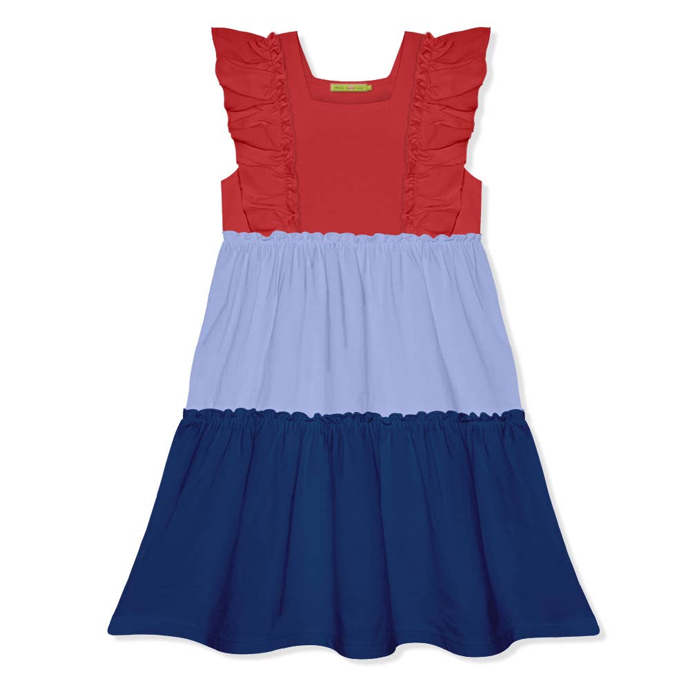 Periwinkle Color Block Ruffle Tiered A-Line Dress: