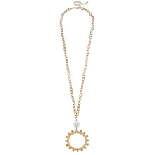 Load image into Gallery viewer, Melanie Long Studded Metal Circle Necklace in Worn Gold
