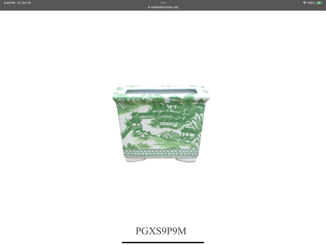 Green Canton Porcelain Cachepot 7”tall x 9.5 wide x6.5 deep