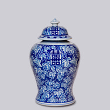 Load image into Gallery viewer, Double Happiness/Grapes Blue and White Temple Jar-Pick up only!!!
