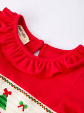 Load image into Gallery viewer, Christmas Smocked Dress with Green Bow and Tree Embroidery
