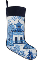 Load image into Gallery viewer, Chinoiserie Pagoda Embroidered Needlepoint Stocking
