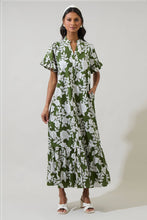 Load image into Gallery viewer, Haizley Floral Alna Button Up Midi Dress: CREAM-GREEN
