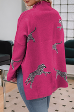 Load image into Gallery viewer, Rose Red Lively Cheetah Print High Neck Split Hem Sweater
