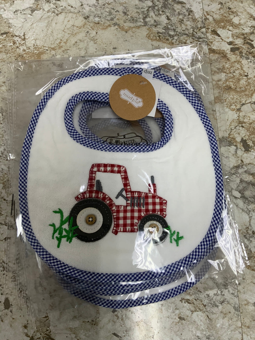 Red Tractor bib by Mudpie