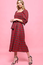 Load image into Gallery viewer, Tartan Plaid Midi Dress: Red
