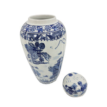 Load image into Gallery viewer, Blue &amp; White Chinoiserie Ceramic Urn Jar 16&quot;

