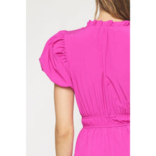 Load image into Gallery viewer, V-neck bubble sleeve tiered midi dress: MAGENTA
