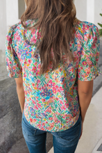 Load image into Gallery viewer, LDC Blooming Print Button Frill Neck Puff Sleeve Blouse: Multi-Colored
