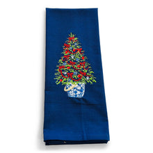 Load image into Gallery viewer, Towel - Tree in Red Ribbon on navy
