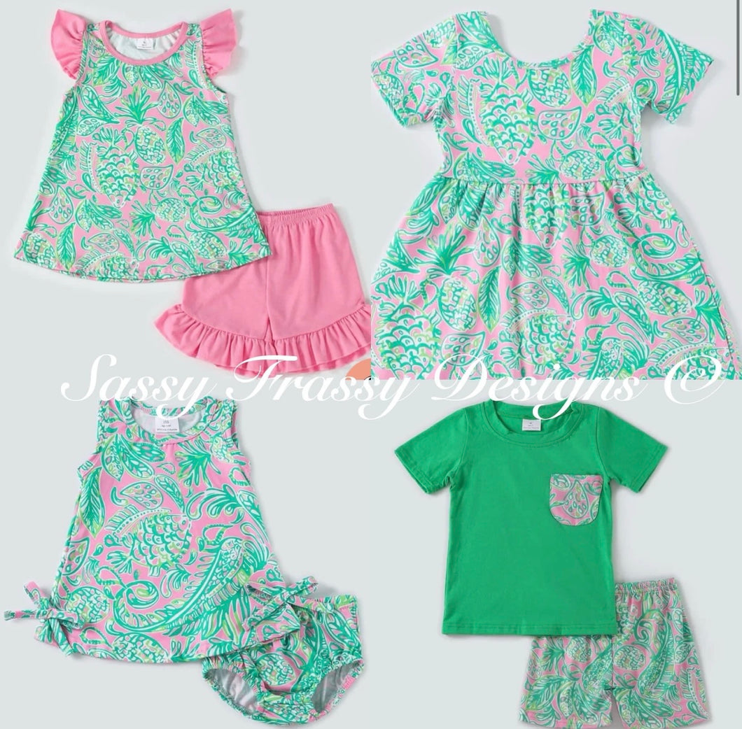 Green and Pink Marine Creature Print Collection