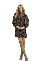 Load image into Gallery viewer, Ebony Geometric print long sleeve Mini Dress
