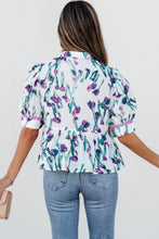 Load image into Gallery viewer, Floral Ricrac Trim Half Sleeve Peplum Top: Purple
