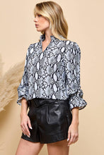 Load image into Gallery viewer, Snakeskin Print V neck  Blouse: Gray
