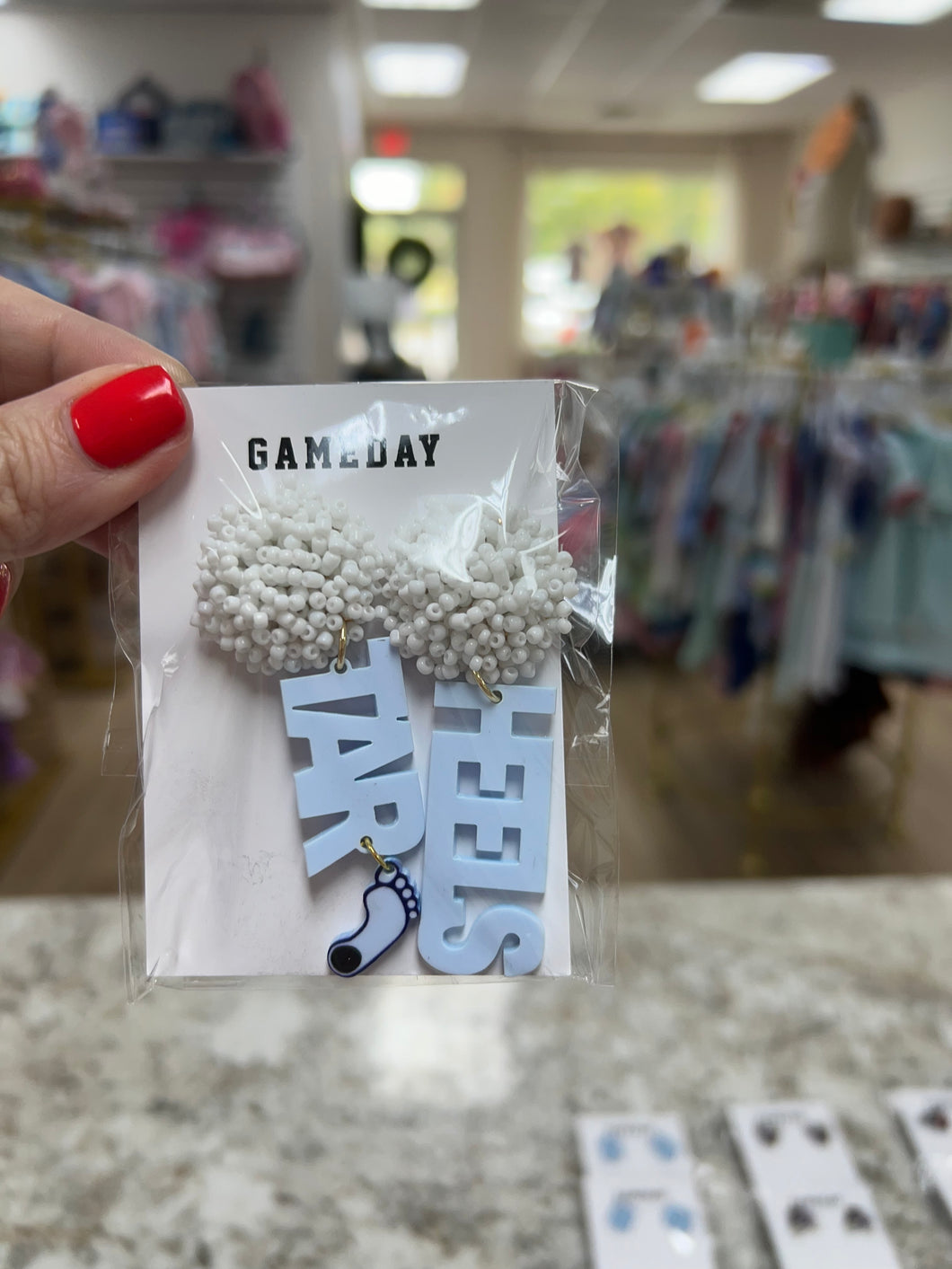 Light Blue Tar Heels with Foot White Bead