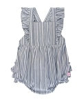 Navy micro stripe, woven pen for cross back romper by ruffle Butts