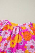Load image into Gallery viewer, Floral Print Flounce Sleeve Notched Neck Blouse: Rose / 100%Polyester
